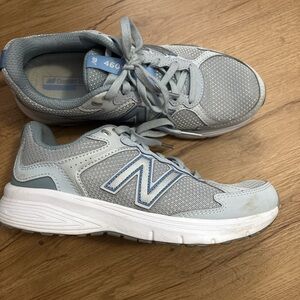 New Balance Light Gray and Blue Athletic Sneakers